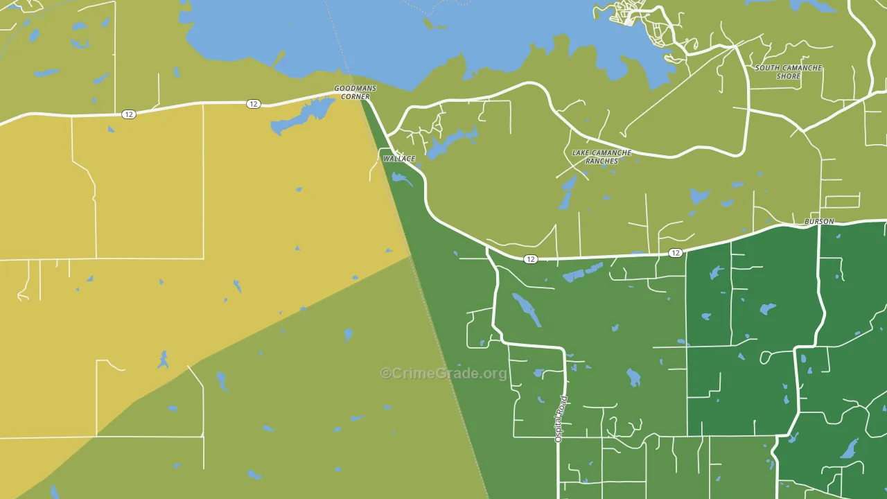 Wallace, CA Map of Robbery Rates