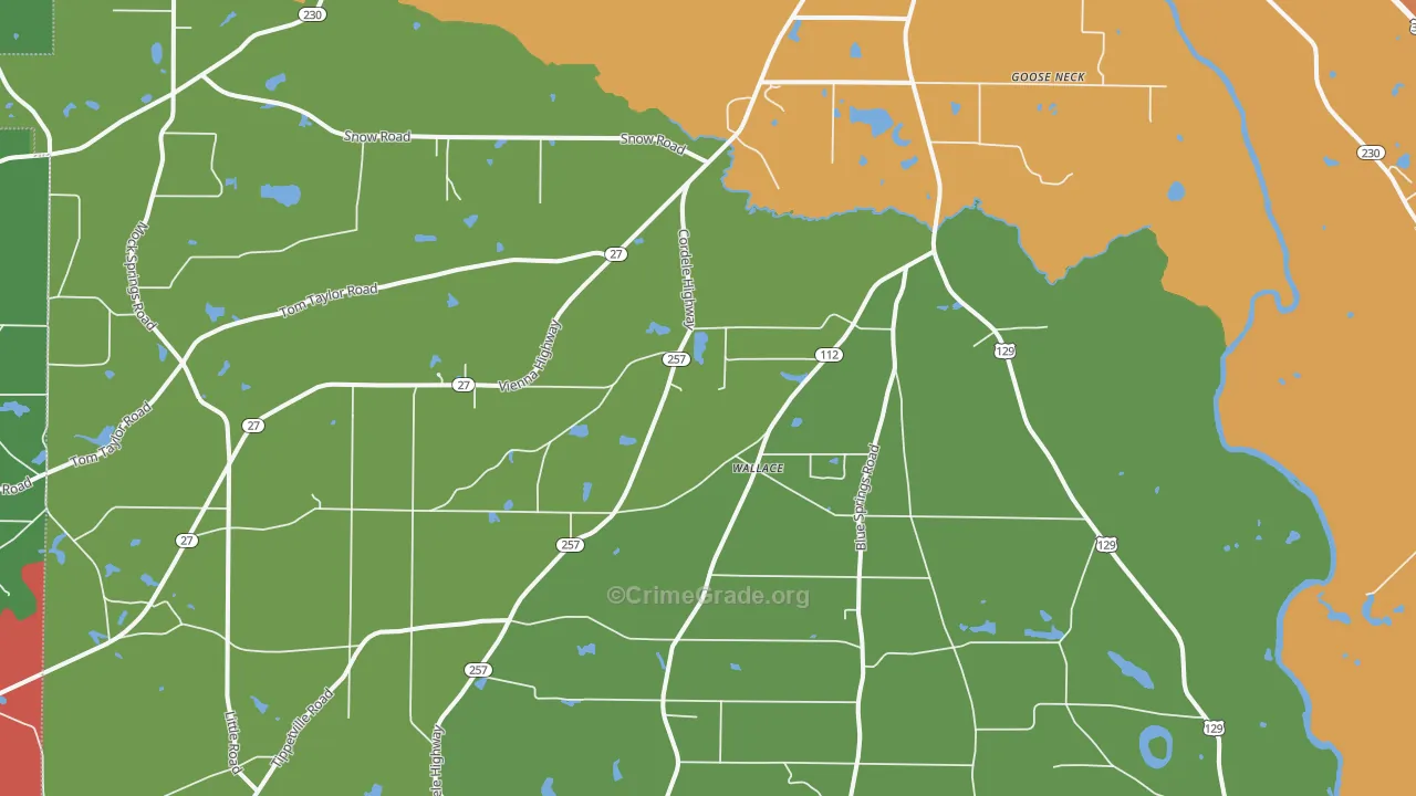 Wallace, GA Map of Robbery Rates