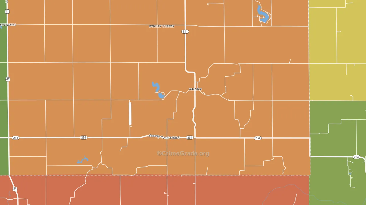 Wallace, IN Map of Robbery Rates