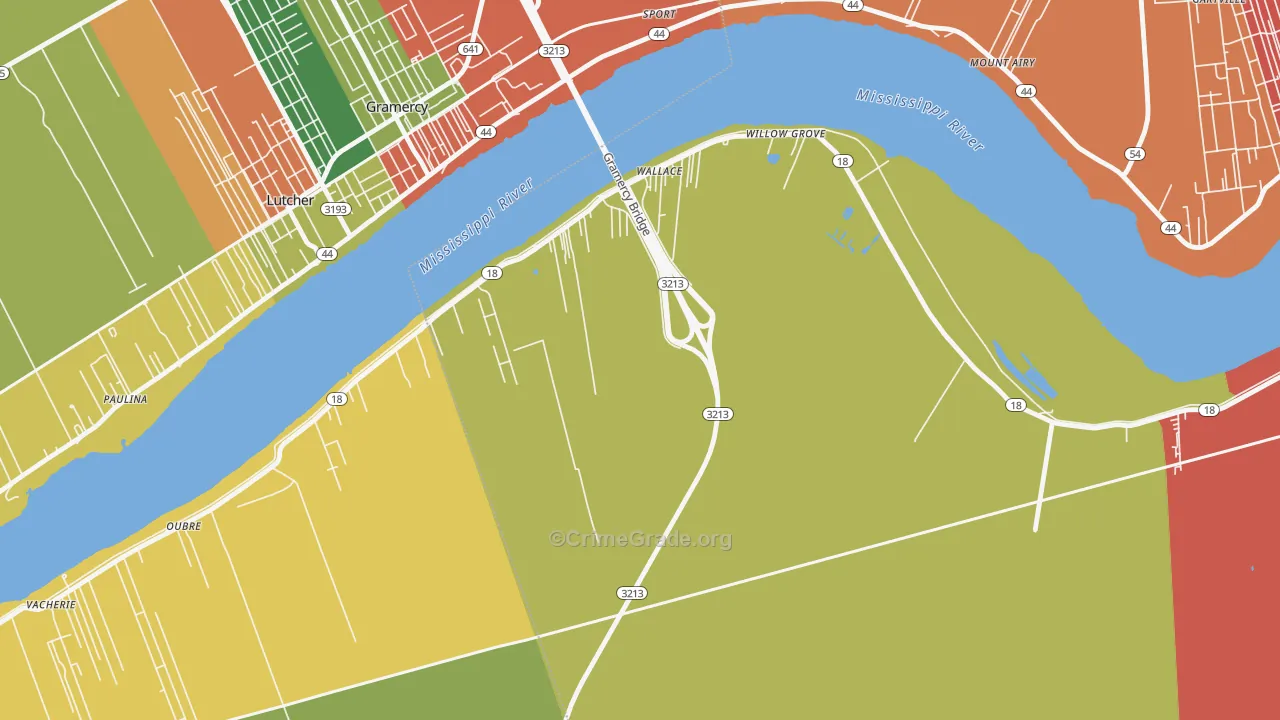 Wallace, LA Map of Robbery Rates