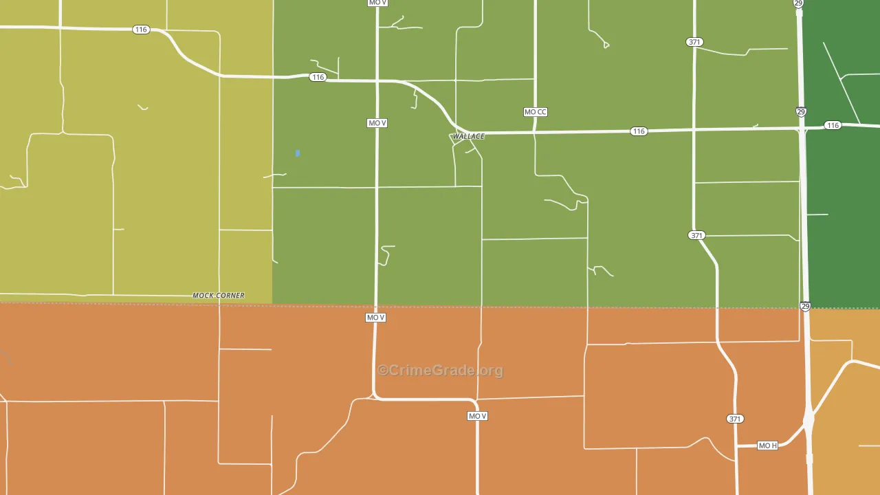 Wallace, MO Map of Robbery Rates
