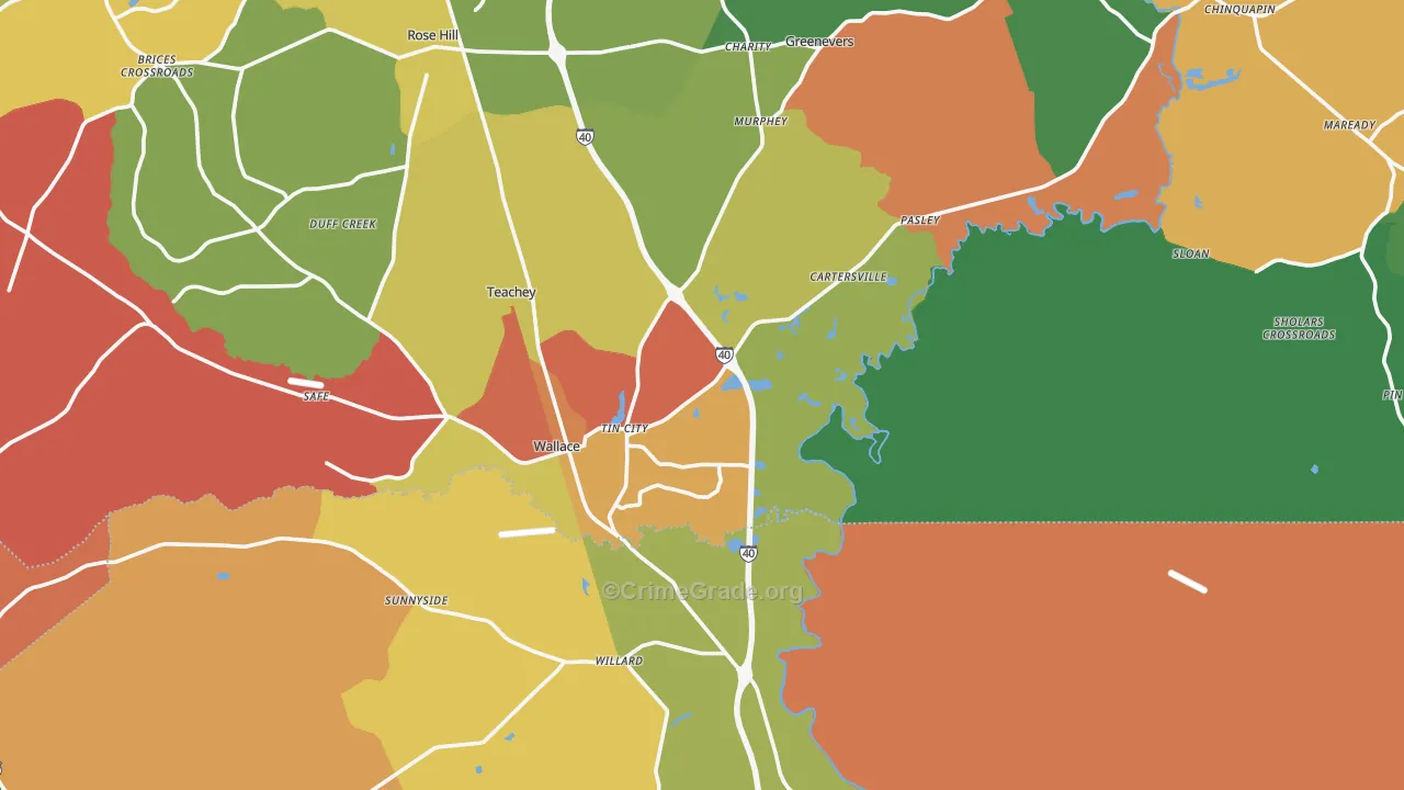 Wallace, NC Map of Robbery Rates