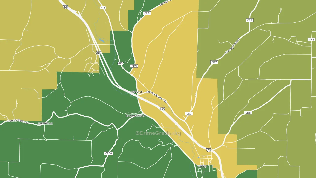 Wallace, NY Map of Robbery Rates