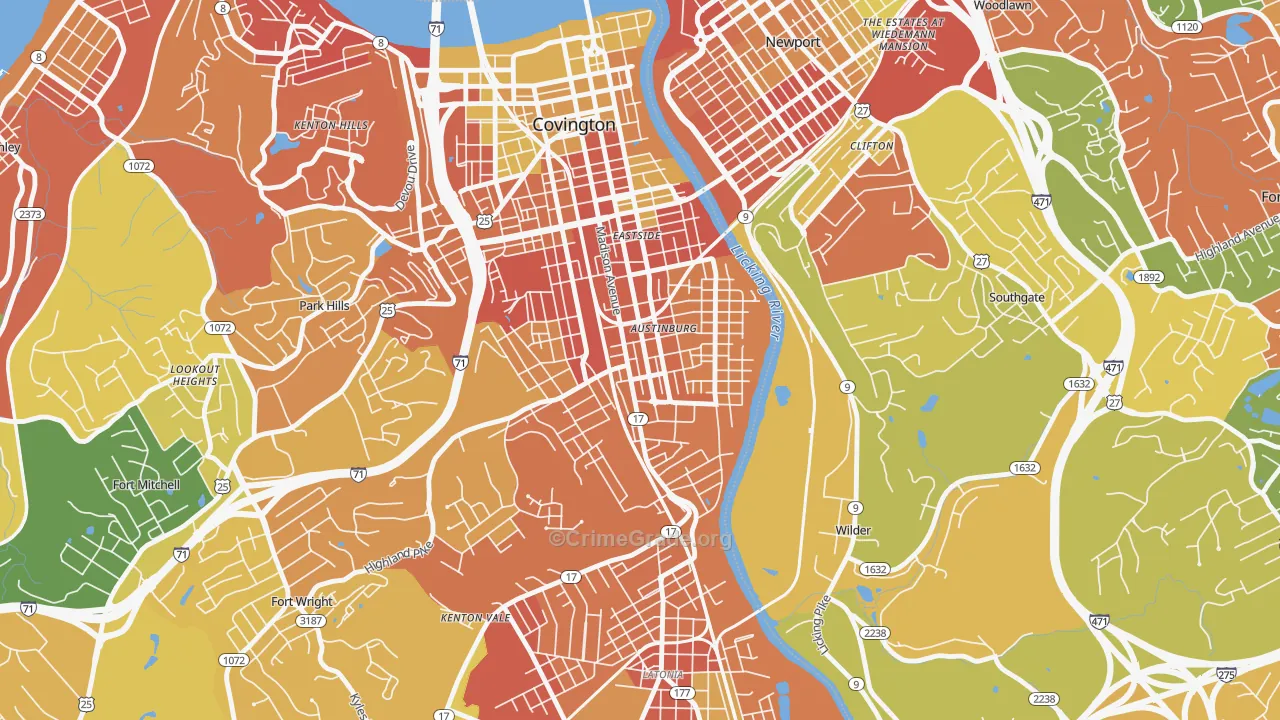 Wallace Woods, Covington, KY Map of Robbery Rates
