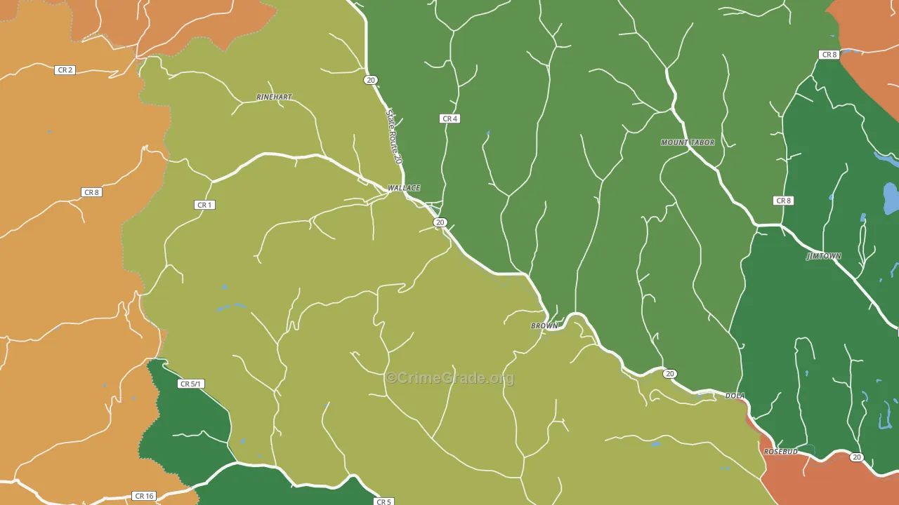 Wallace, WV Map of Robbery Rates