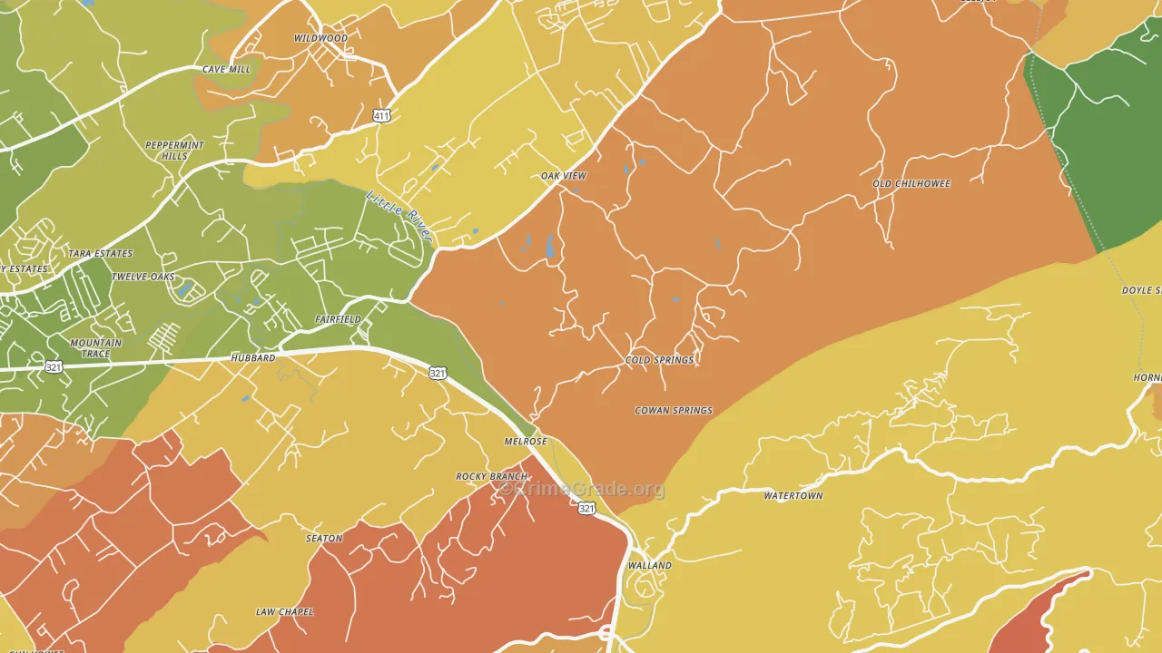 Walland, TN Map of Robbery Rates