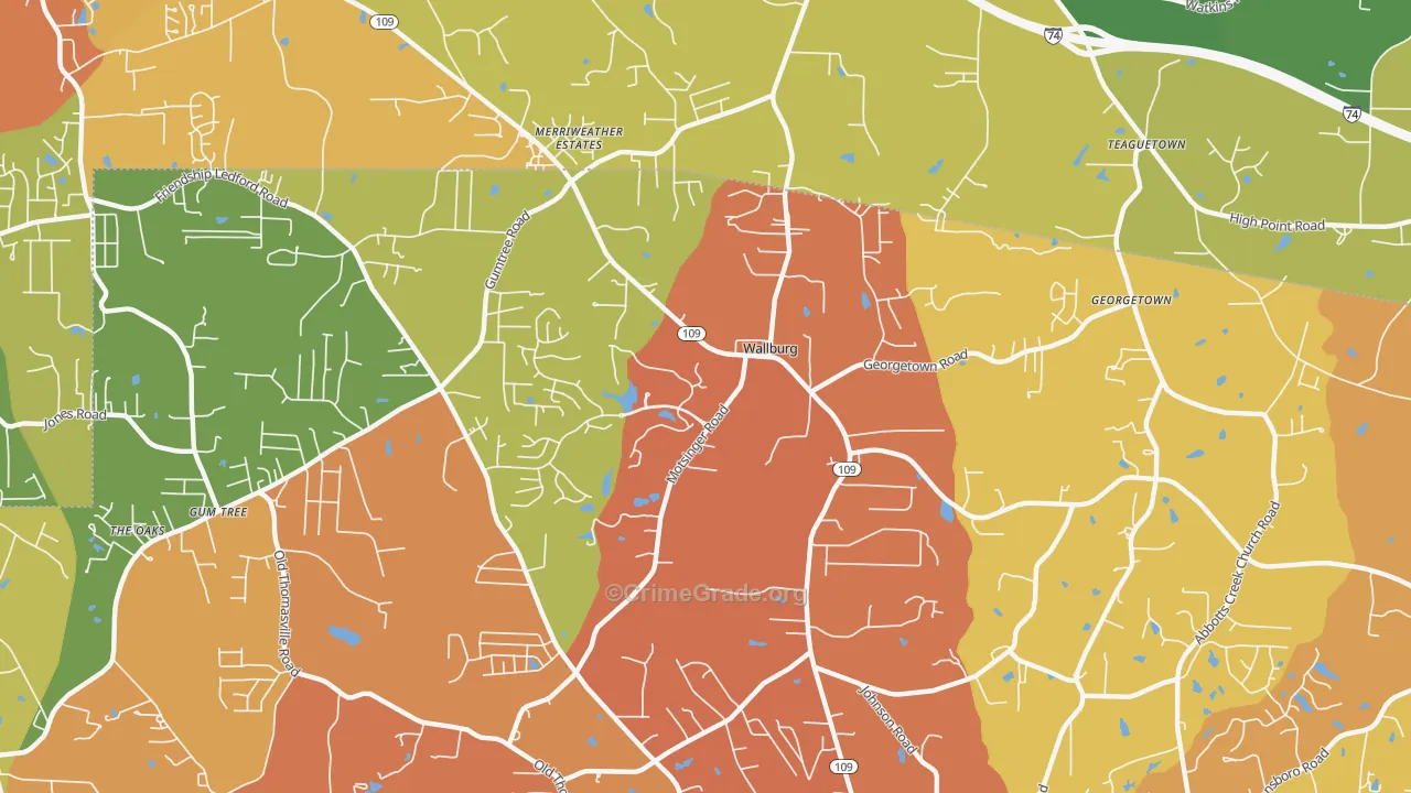 Wallburg, NC Map of Robbery Rates