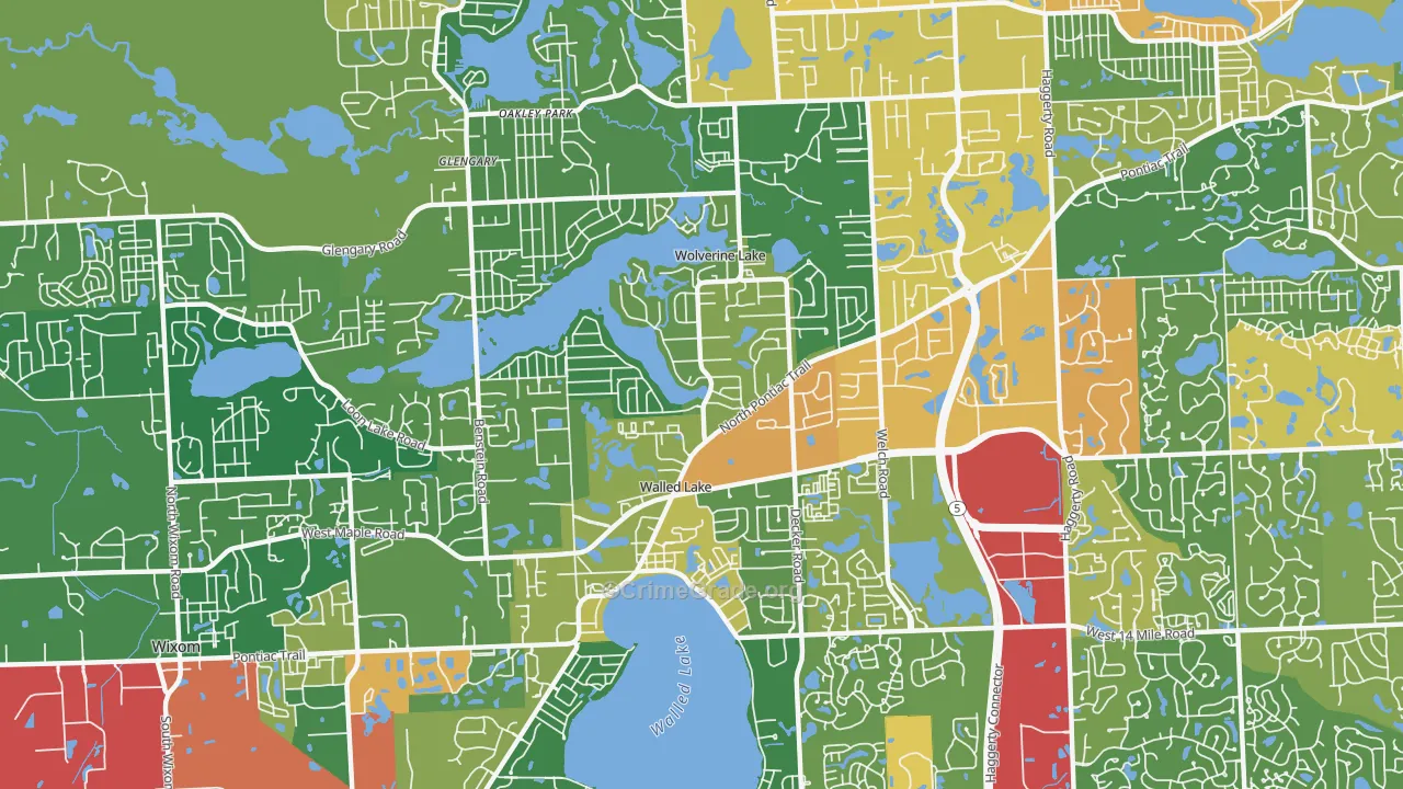 Walled Lake, MI Map of Robbery Rates