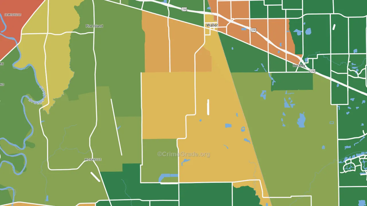 Waller County, TX Map of Robbery Rates