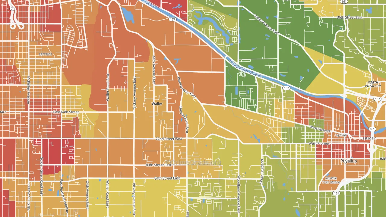 Waller, Tacoma, WA Map of Robbery Rates