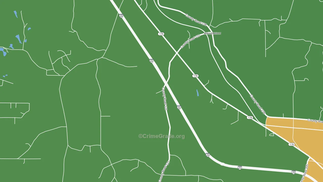 Wallerville, MS Map of Robbery Rates