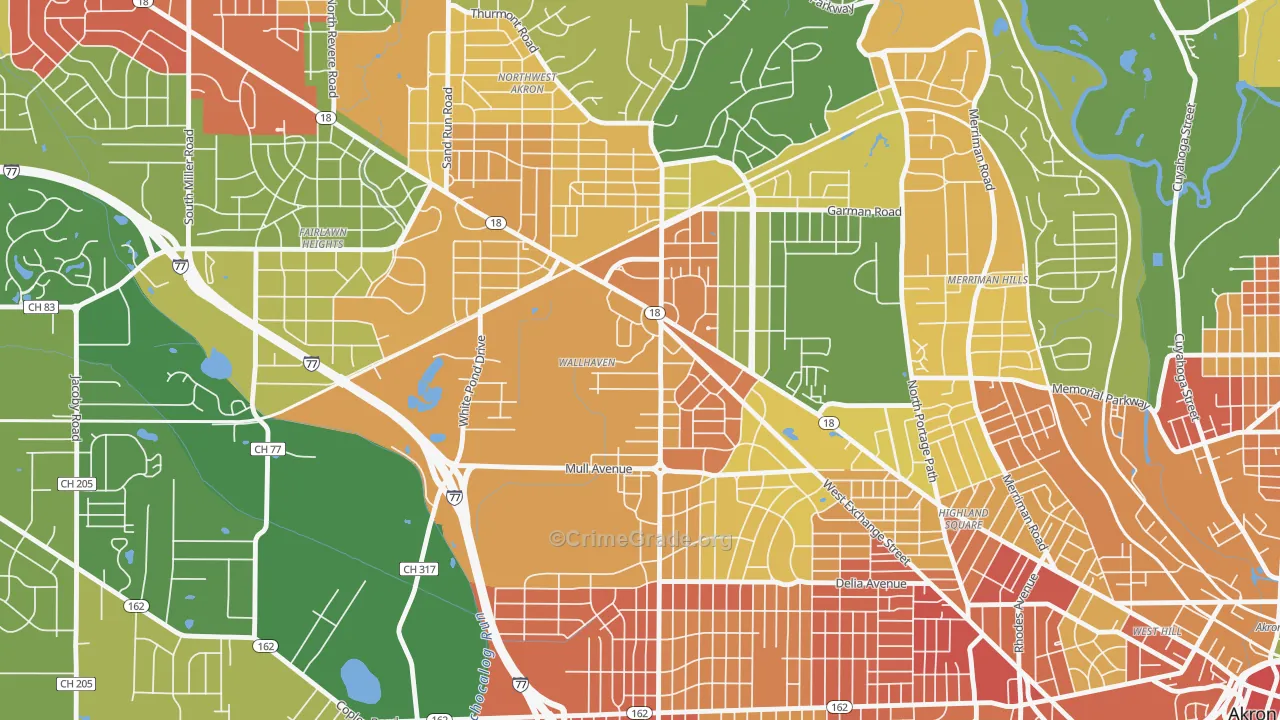Wallhaven, Akron, OH Map of Robbery Rates
