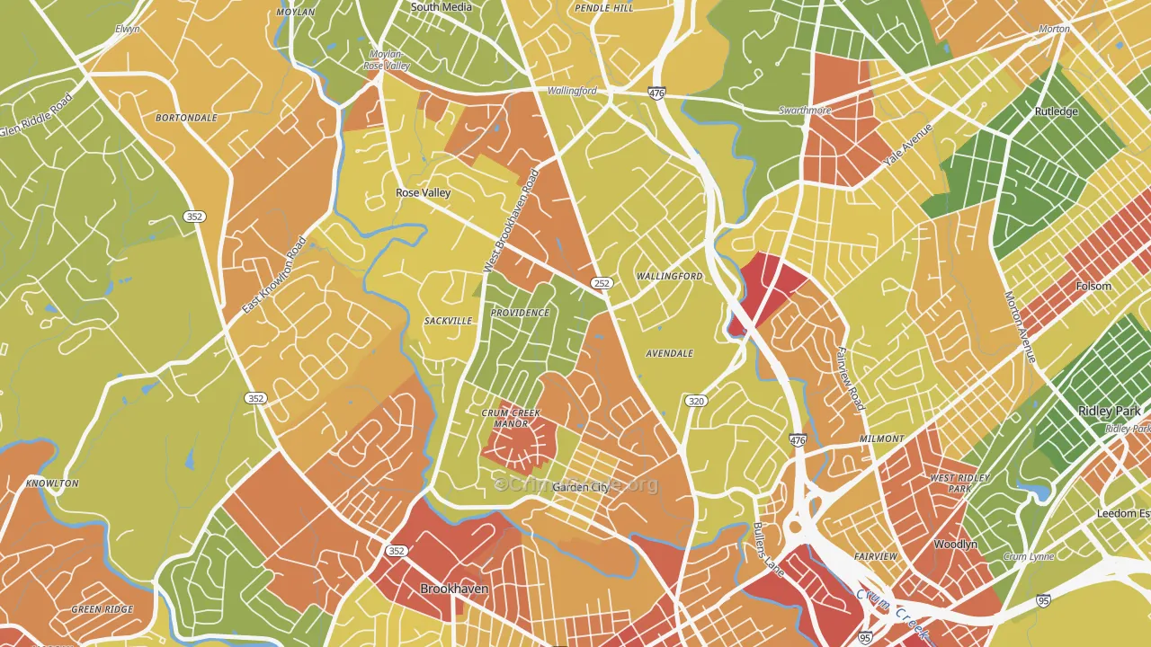 Wallingford, PA Map of Robbery Rates