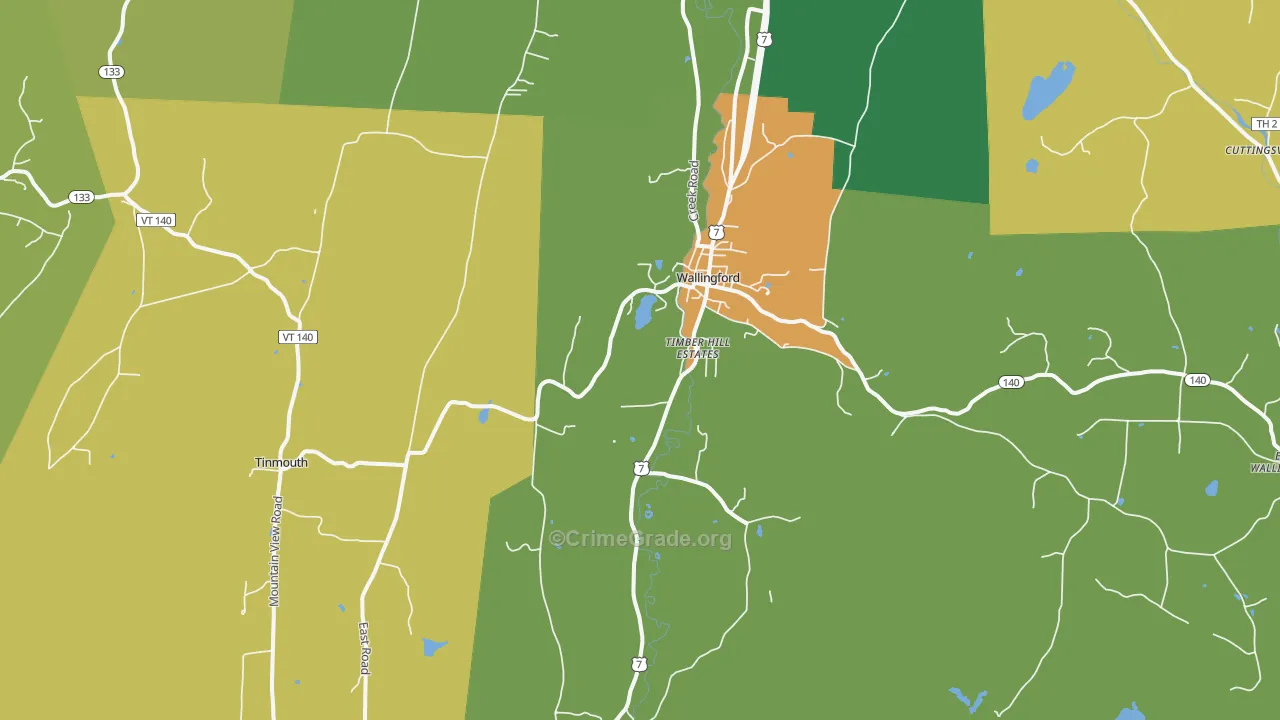 Wallingford, VT Map of Robbery Rates