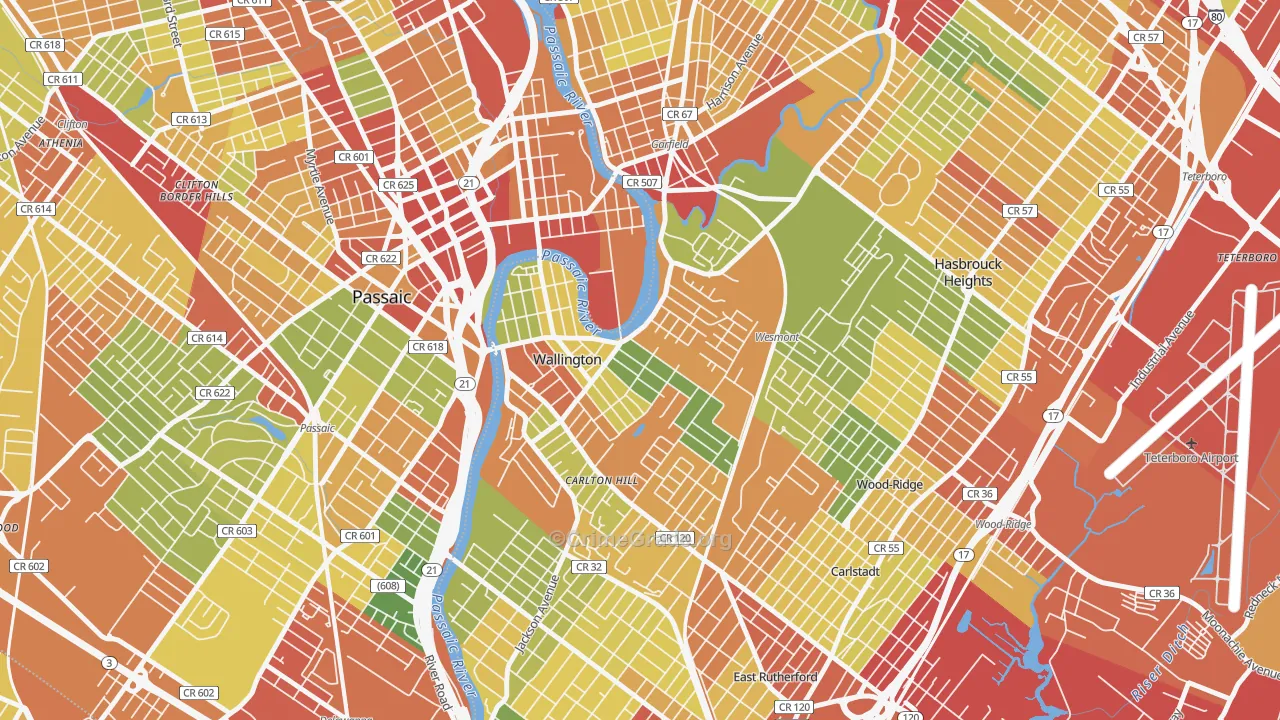 Wallington, NJ Map of Robbery Rates