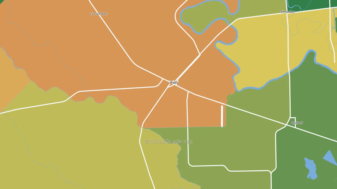 Wallis, TX Map of Robbery Rates