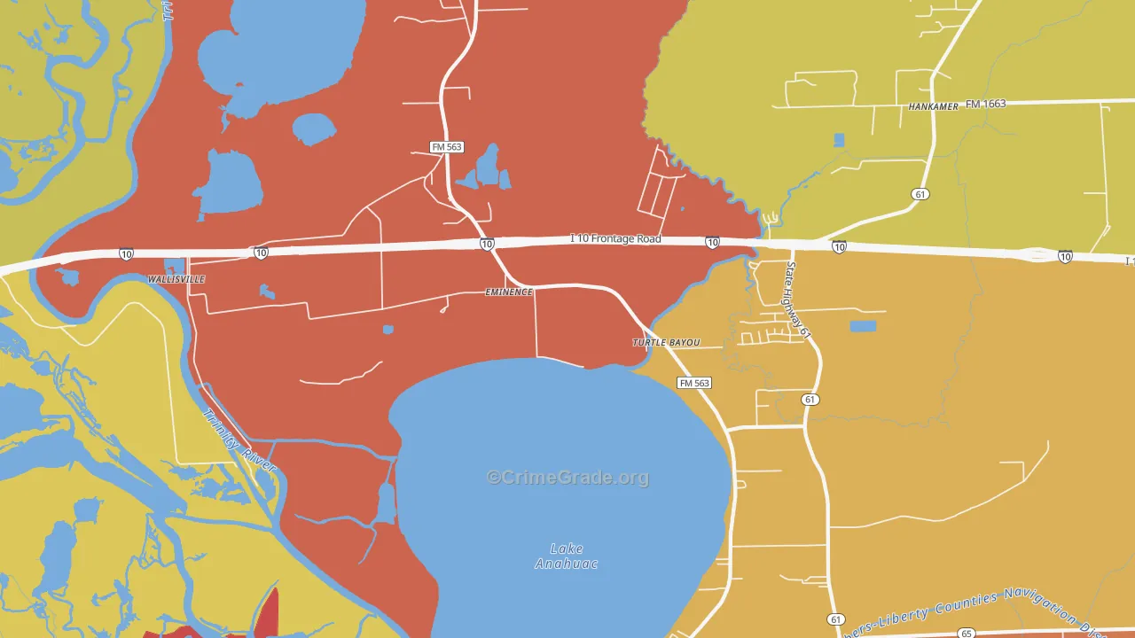 Wallisville, TX Map of Robbery Rates