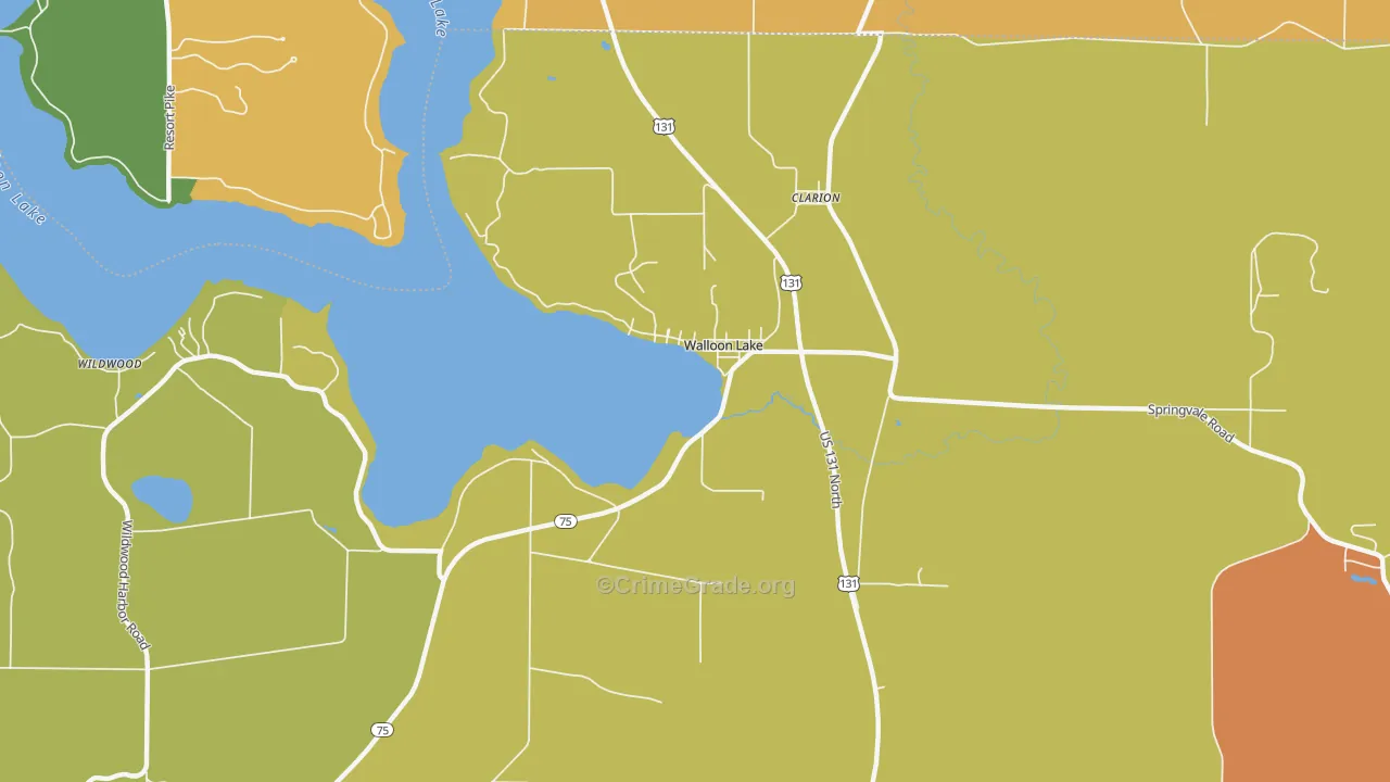Walloon Lake, MI Map of Robbery Rates