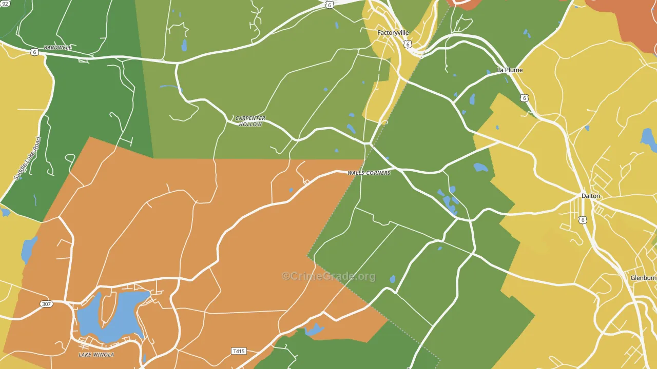 Walls Corners, PA Map of Robbery Rates