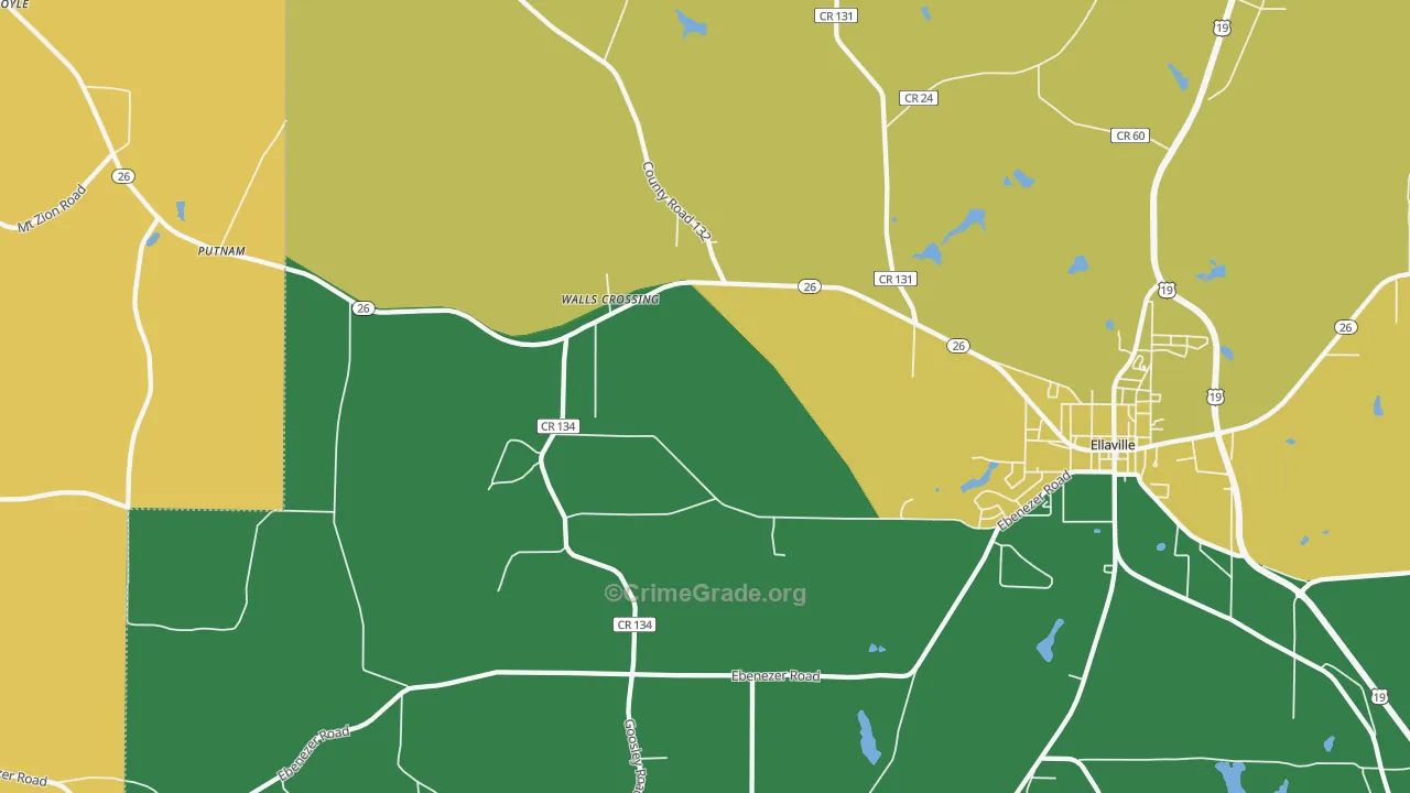 Walls Crossing, GA Map of Robbery Rates