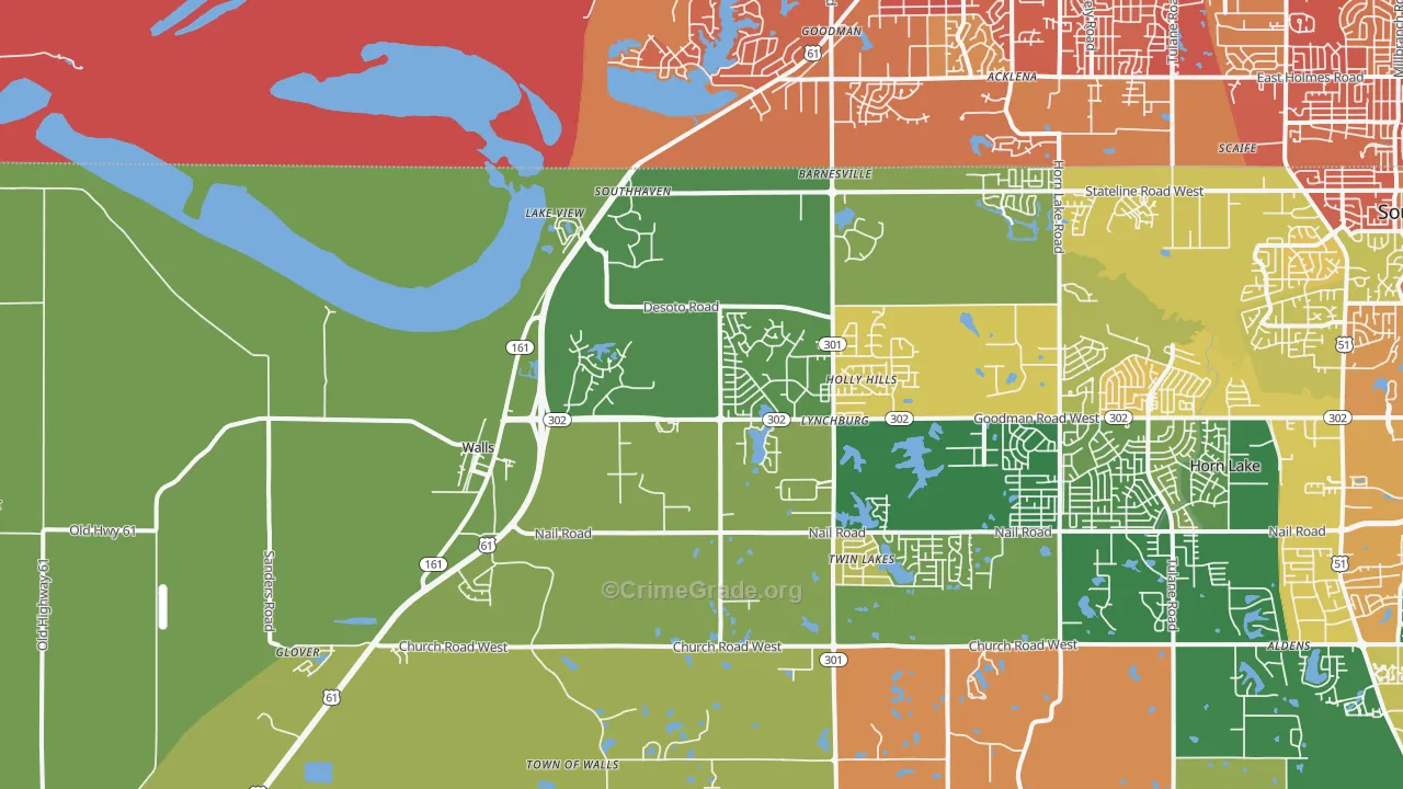 Walls, MS Map of Robbery Rates