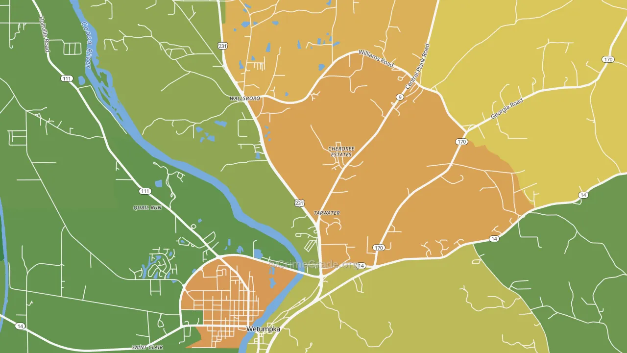 Wallsboro, AL Map of Robbery Rates