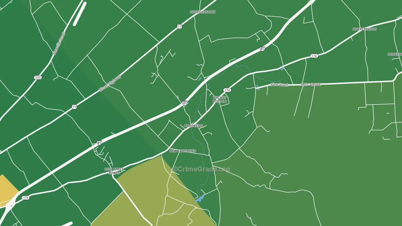 Walnut Bottom, PA Map of Robbery Rates