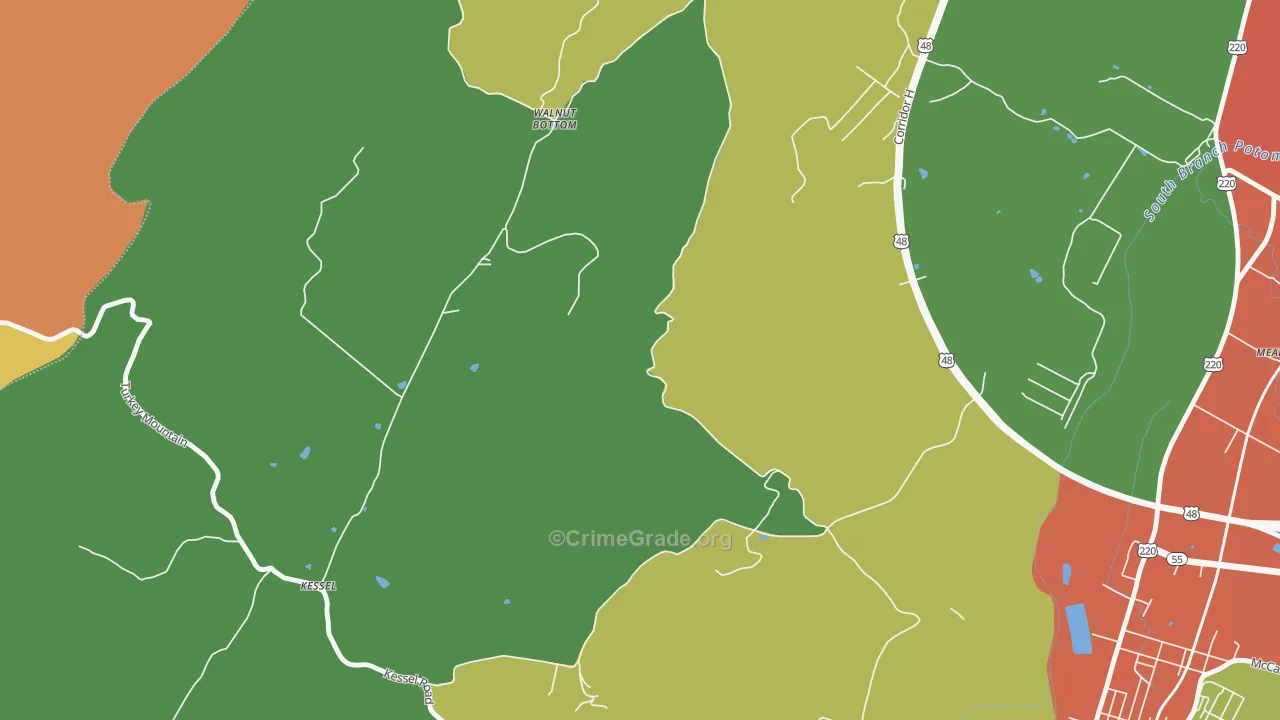 Walnut Bottom, WV Map of Robbery Rates