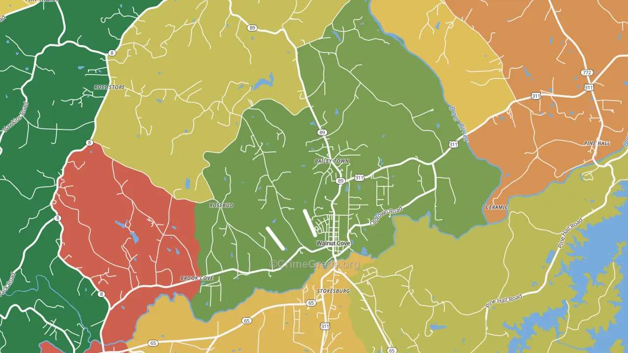 Walnut Cove, NC Map of Robbery Rates