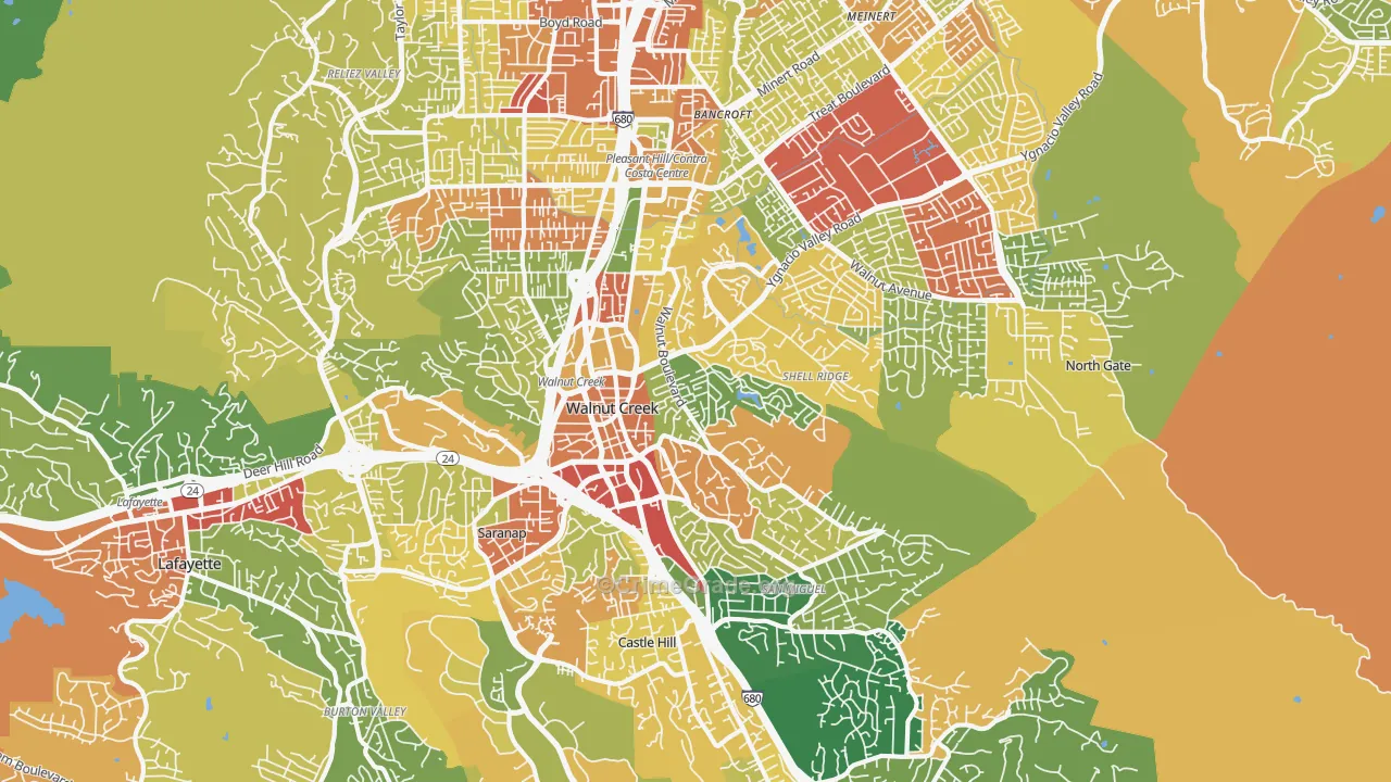 Walnut Creek, CA Map of Robbery Rates