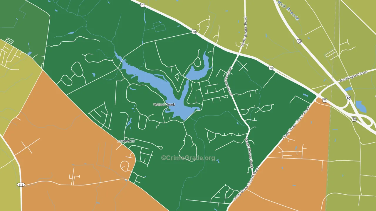 Walnut Creek, NC Map of Robbery Rates