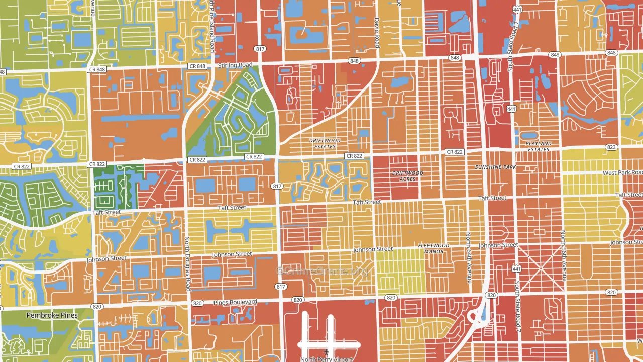 Walnut Creek, Pembroke Pines, FL Map of Robbery Rates