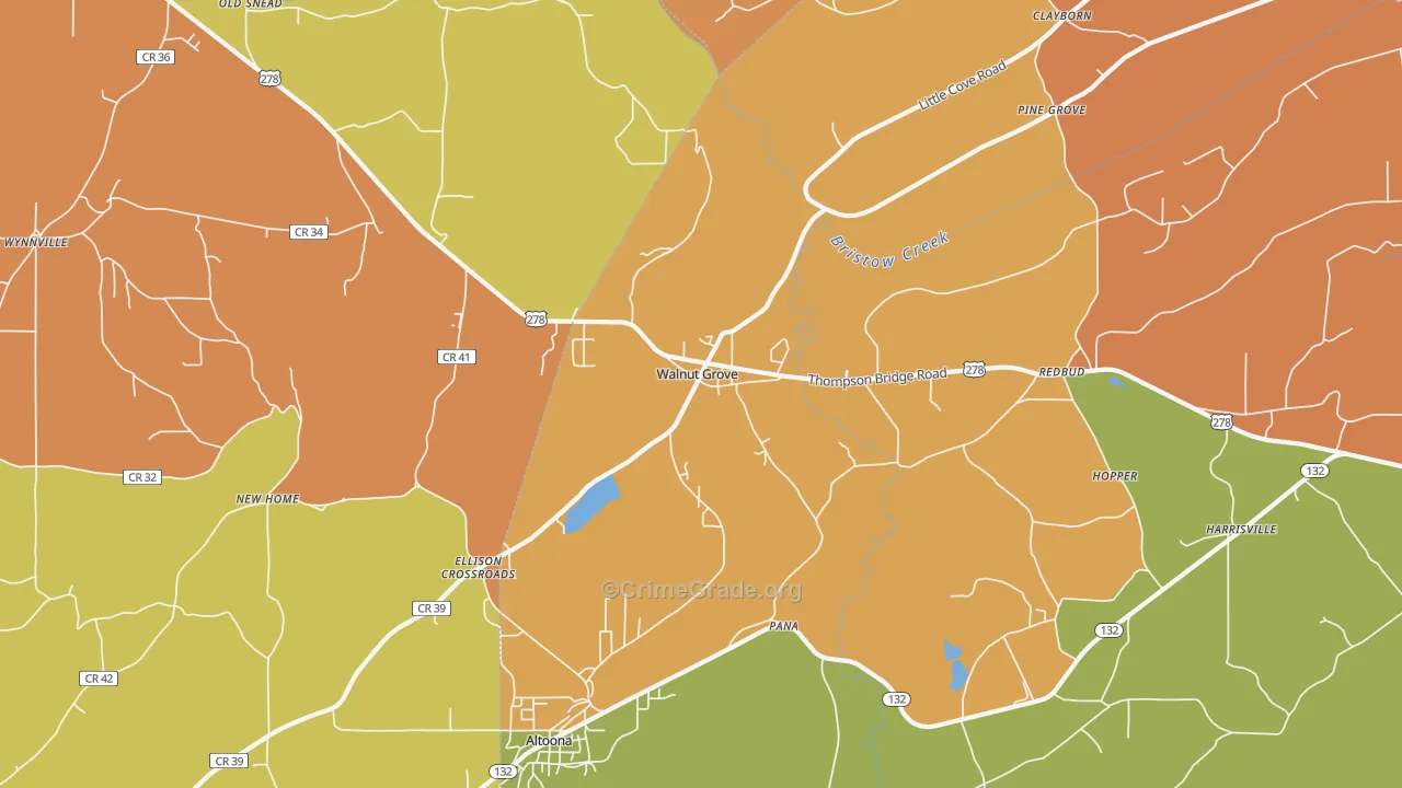 Walnut Grove, AL Map of Robbery Rates