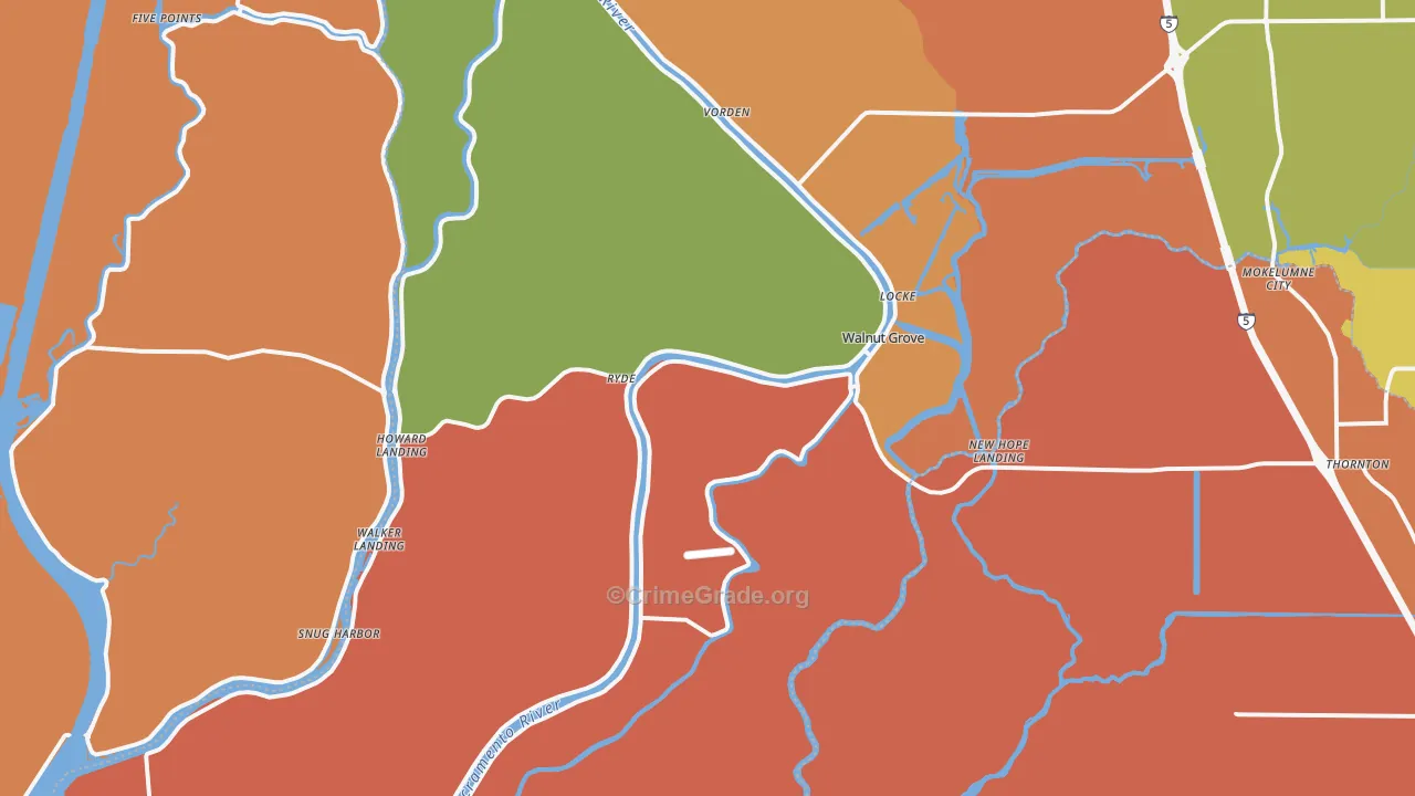 Walnut Grove, CA Map of Robbery Rates