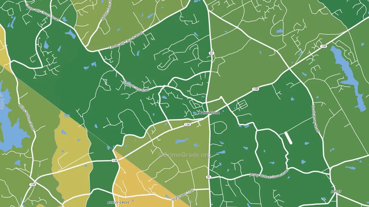 Walnut Grove, GA Map of Robbery Rates