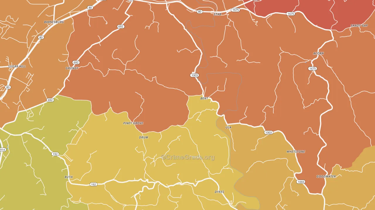 Walnut Grove, KY Map of Robbery Rates