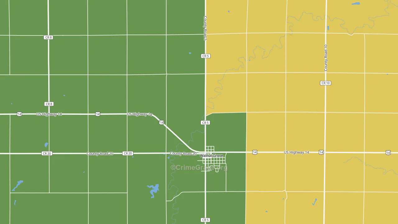 Walnut Grove, MN Map of Robbery Rates