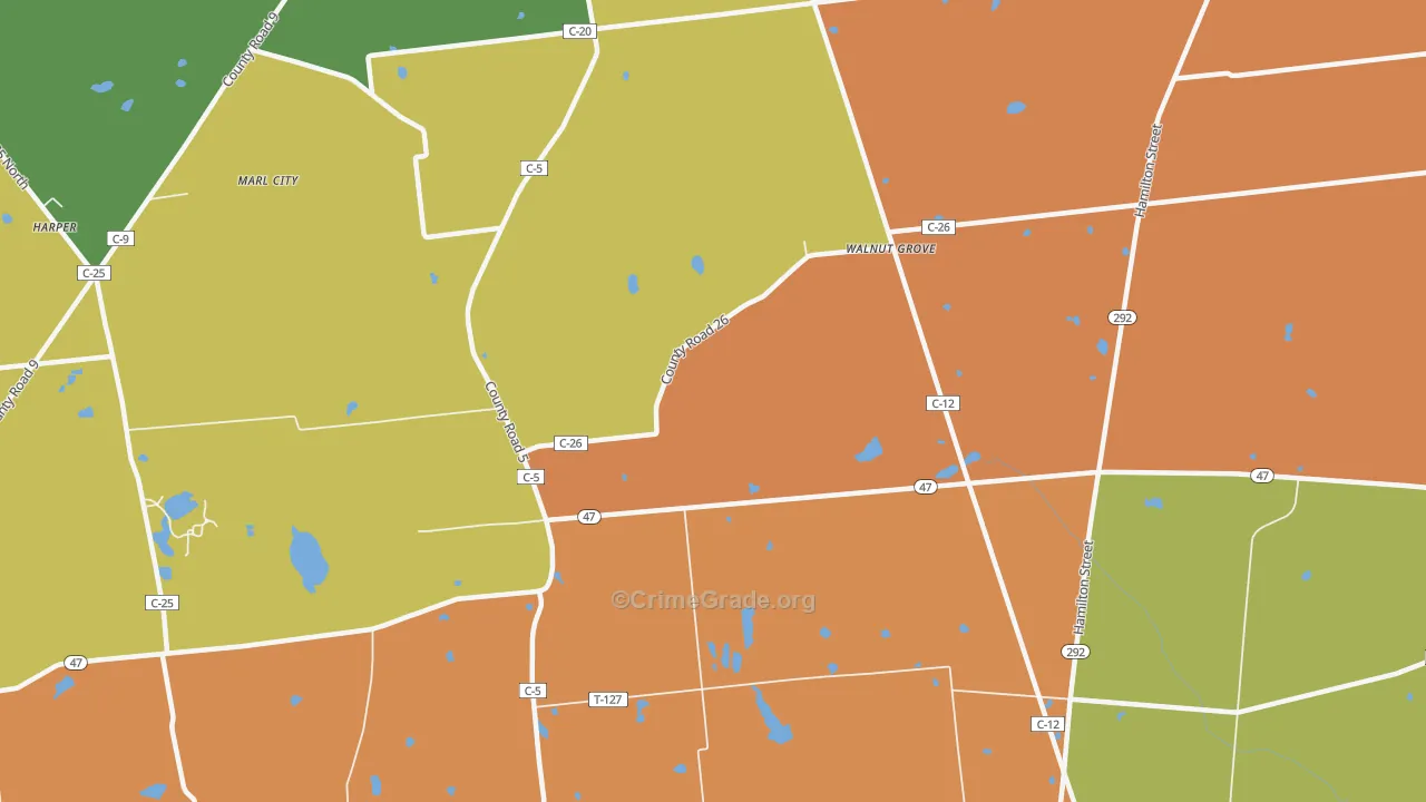 Walnut Grove, OH Map of Robbery Rates
