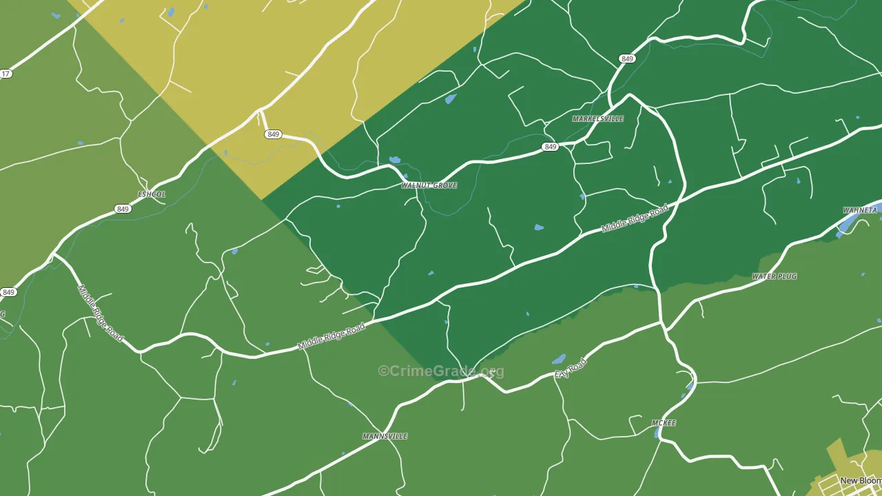 Walnut Grove, PA Map of Robbery Rates