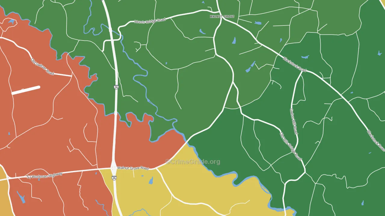 Walnut Grove, SC Map of Robbery Rates