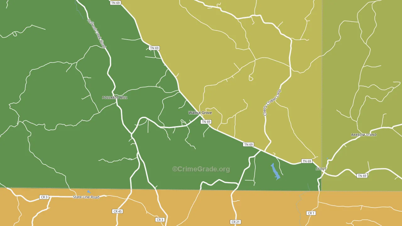 Walnut Grove, TN Map of Robbery Rates