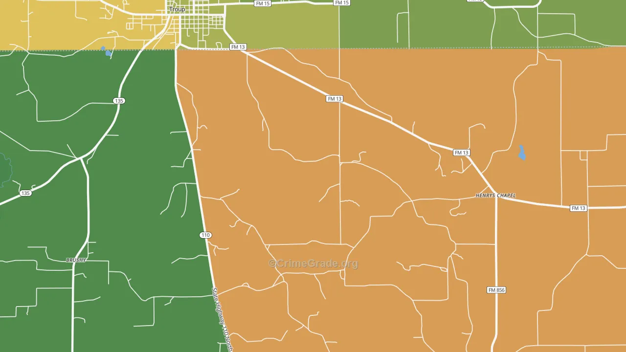 Walnut Grove, TX Map of Robbery Rates