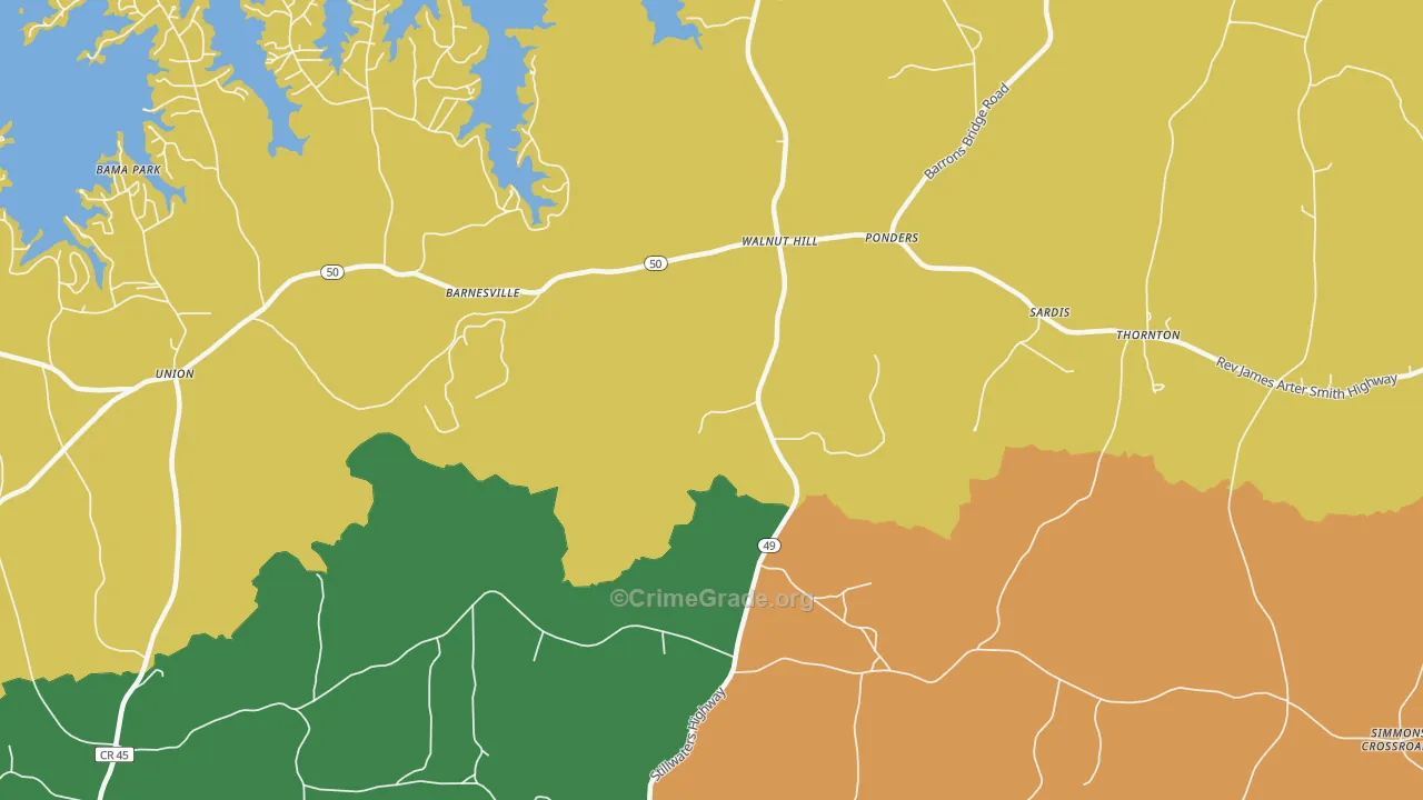 Walnut Hill, AL Map of Robbery Rates