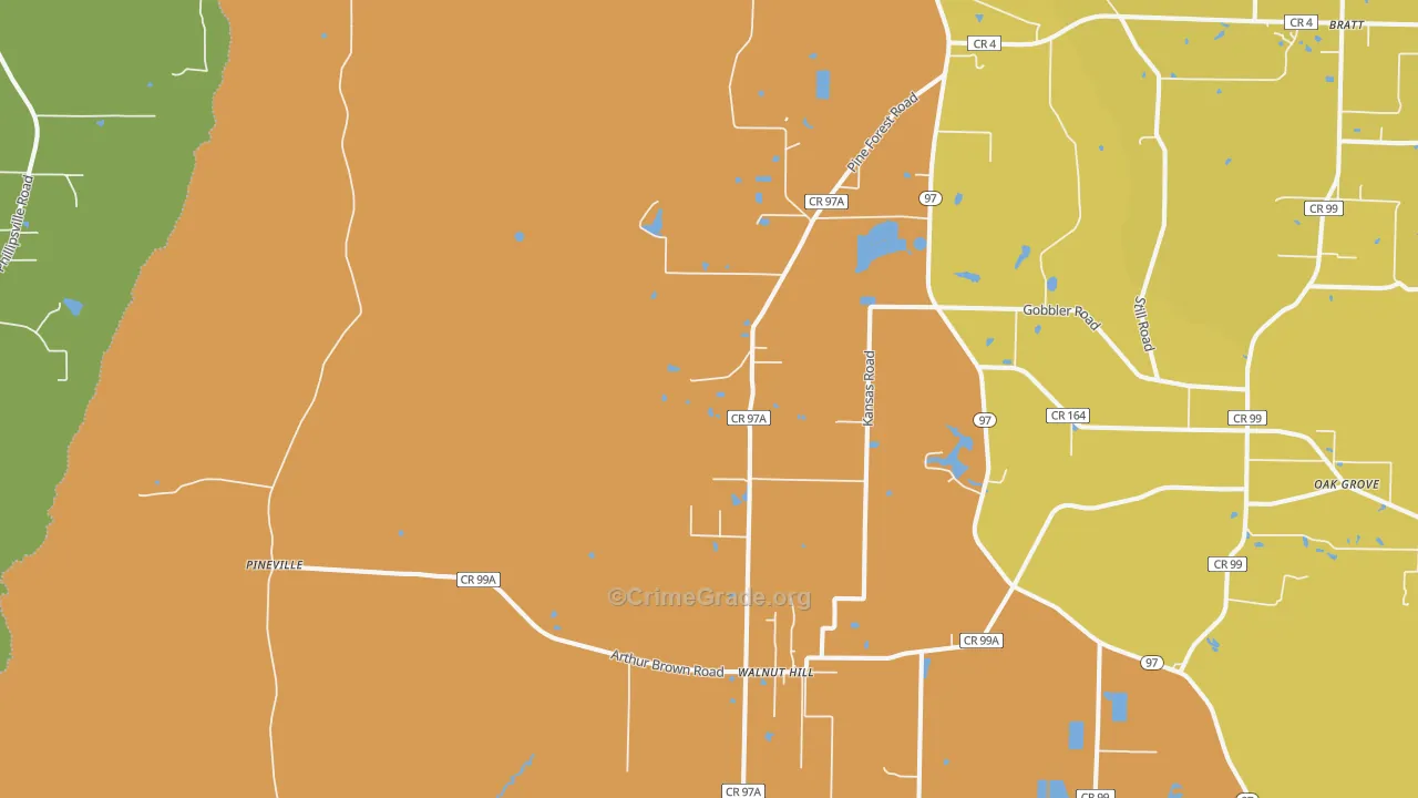 Walnut Hill, FL Map of Robbery Rates