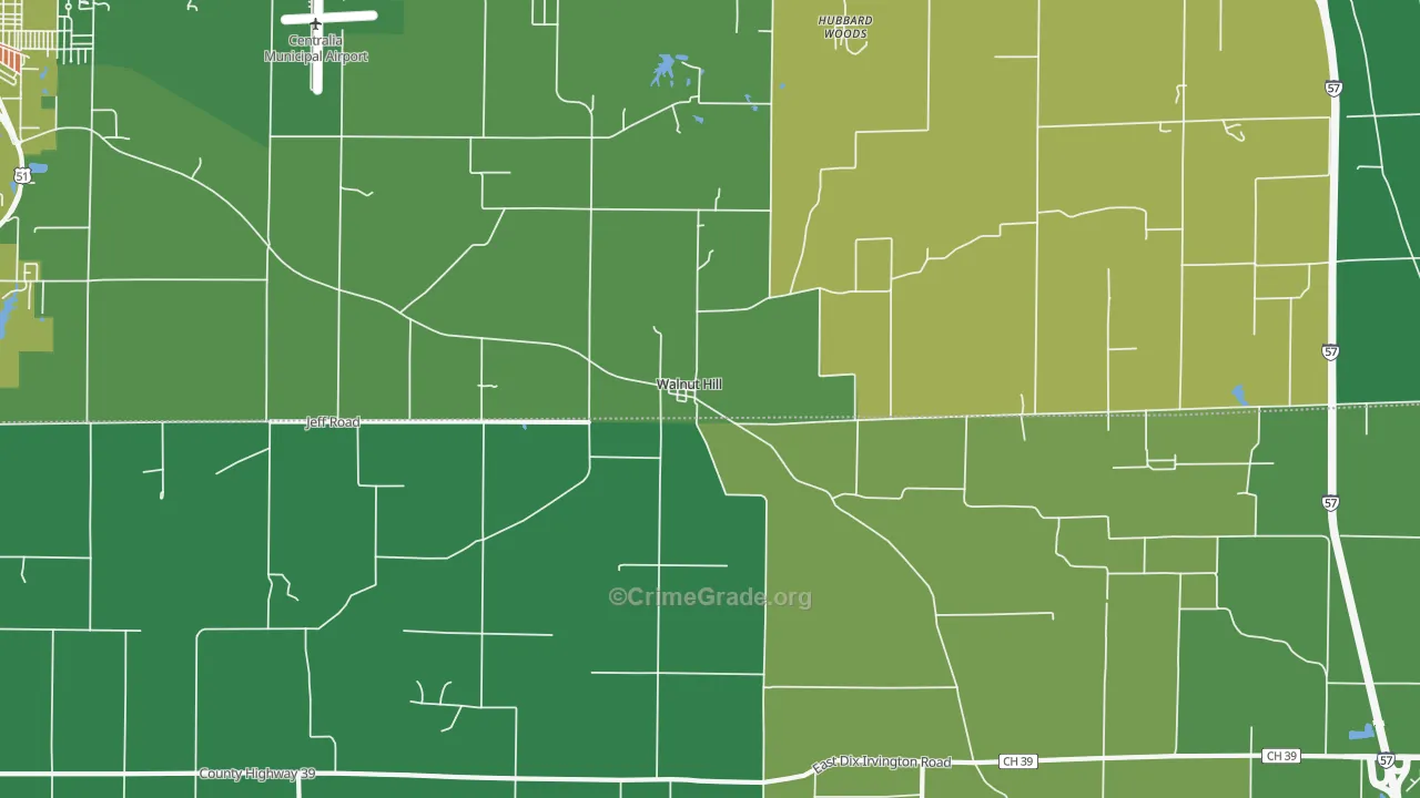 Walnut Hill, IL Map of Robbery Rates
