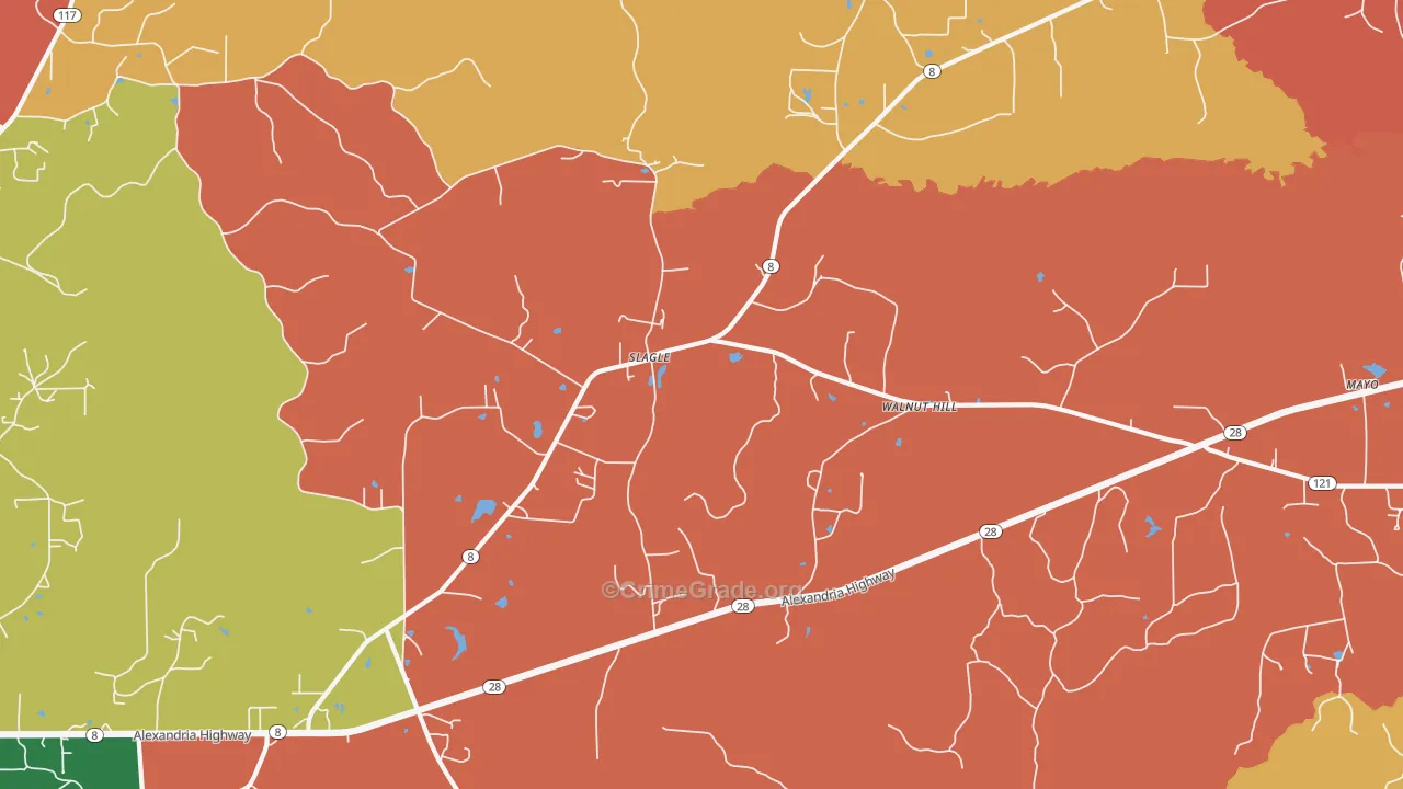 Walnut Hill, LA Map of Robbery Rates