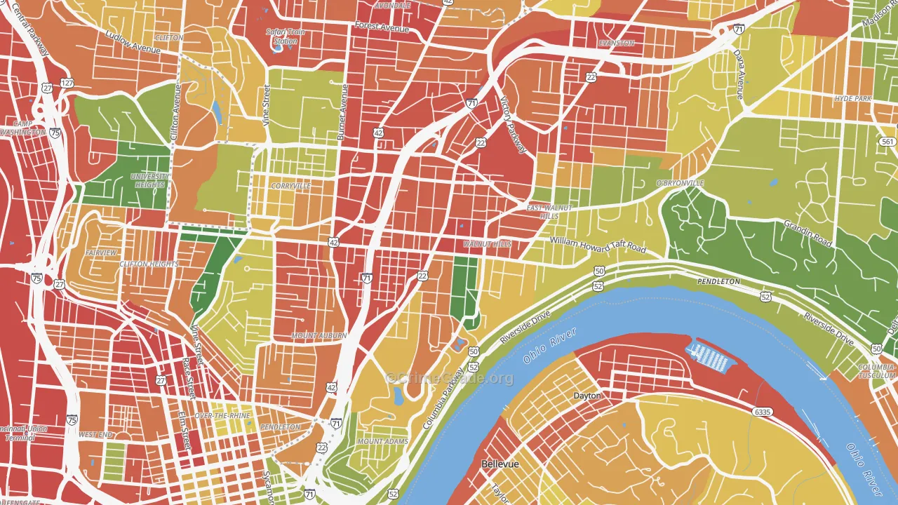 Walnut Hills, Cincinnati, OH Map of Robbery Rates