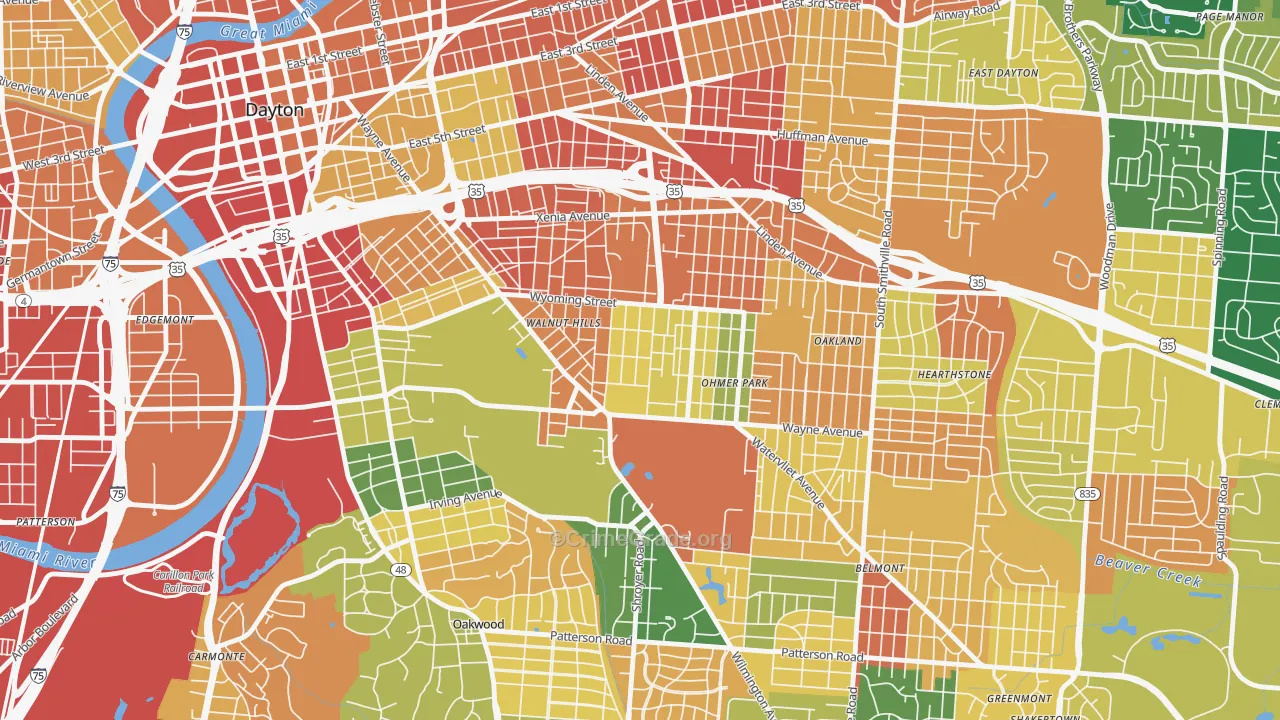 Walnut Hills-Dayton, Dayton, OH Map of Robbery Rates