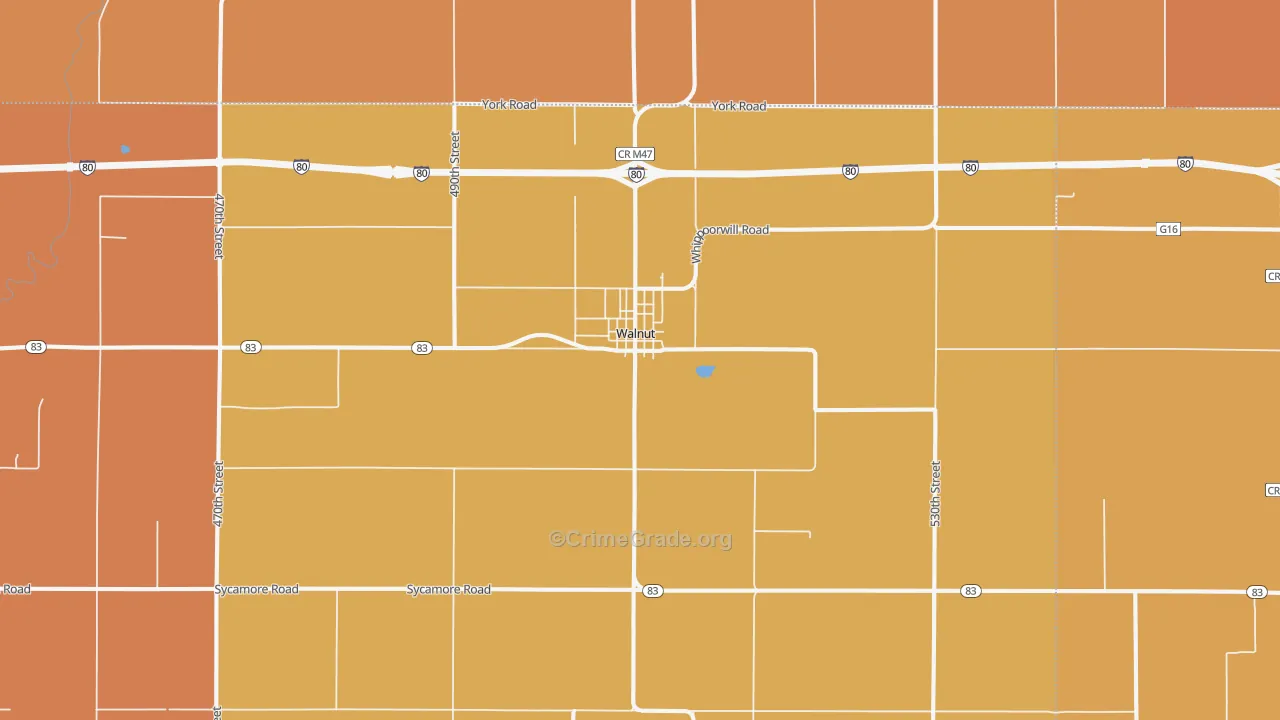 Walnut, IA Map of Robbery Rates