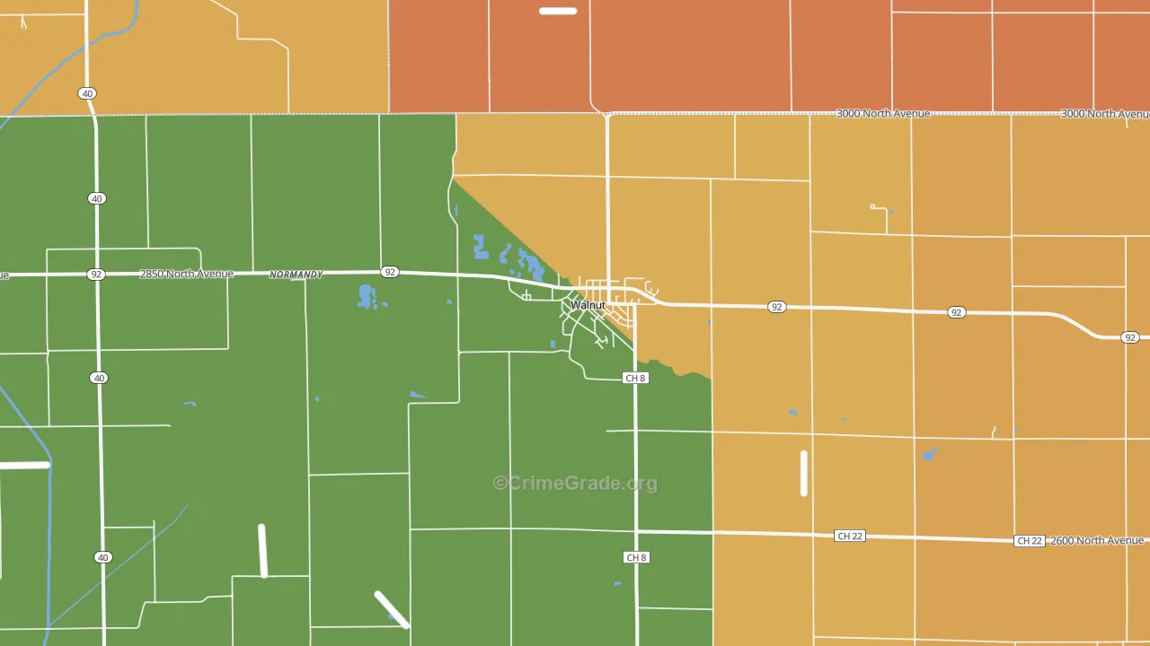 Walnut, IL Map of Robbery Rates